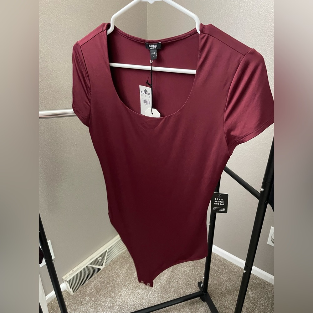 Express Maroon Scoop Neck Body Contouring Bodysuit